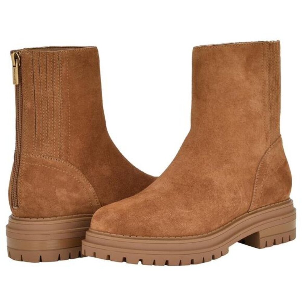 Calvin Klein 'Greg' Suede Chelsea Boot Size 9M Cognac Brown Back Zipper